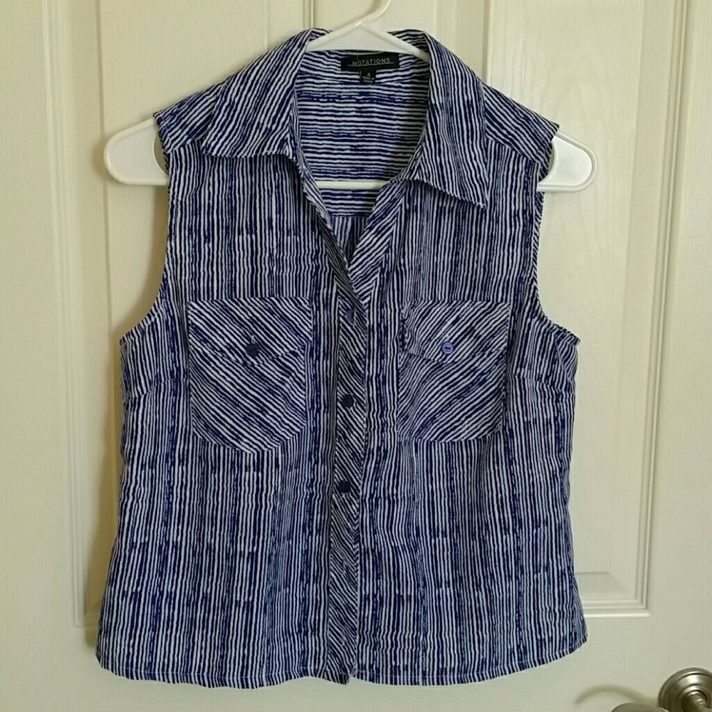 Notations Blue and White Sleeveless Top